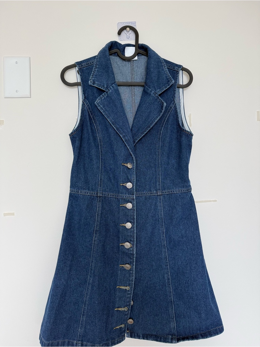 Sleeveless Dark Blue Denim Button-Front Dress